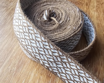 Hand Woven Tablet Weaving Trim White and Brown Birka Pattern