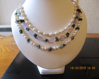 gemstone necklace,Purple stone bib, statement necklace, layered necklace, emerald necklace, green stone, freshwater pearl, amethyst bib,