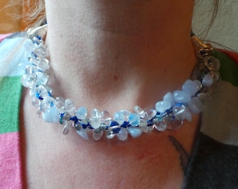 Aquamarine necklace.multigem choker.Blue Gemstone choker,Kumihimo necklace,Braided necklace,blue stone choker,Quartz jewelry,Gemstone bib