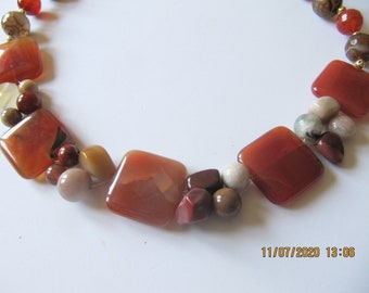 Statement necklace,Gemstone necklace,Agate stone bib,Carnelian necklace,Mookite bib,Orange stone necklace,Agate jewelry, Agate necklace