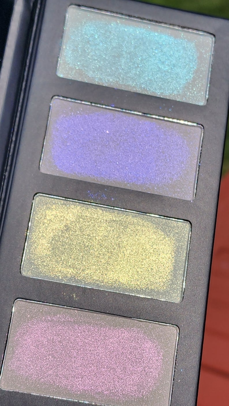 DEATH GODDESS iridescent Highlight Eyeshadow Palette Shimmer Duochrome Multichrome Chameleon Pressed Highlighter Body Face Sparkle Vegan image 6