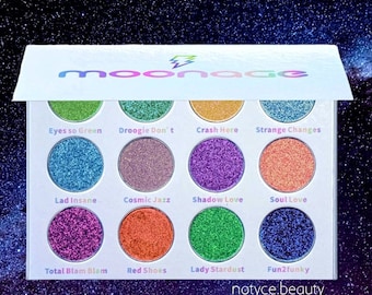 MOONAGE black Multichrome 26mm Chameleon pressed palette iridescent neons  color shifting eyeshadows shimmer sparkle 12 shades bowie