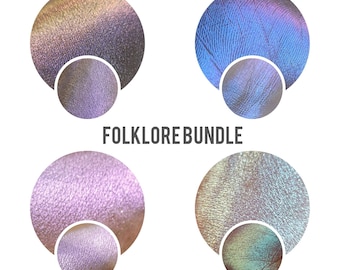 Folklore Collection Iridescent Duochromes 4 shades Bundle Set color shifting pigment pressed eyeshadow 26mm pan makeup vegan Eyeshadow