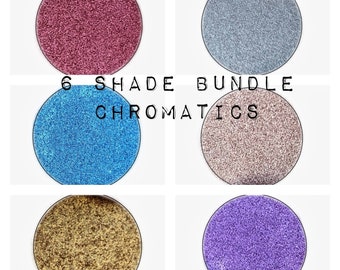 Any 6 Shades Bundle Chromatic Pressed Pans shimmer duochrome metallic Vegan Eyeshadow Cruelty Free 26mm Makeup
