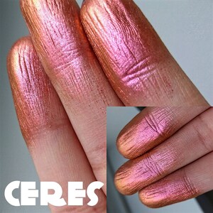NEBULA Collection Ceres Multichrome chameleon pressed pan orangey pinkish gold violet 26mm pressed pan color shift image 3