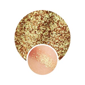 Hybrid trichrome Save the World orange gold yellow shimmer glittery makeup vegan eyeshadow sparkle 26mm pressed pan dupe magical color shift