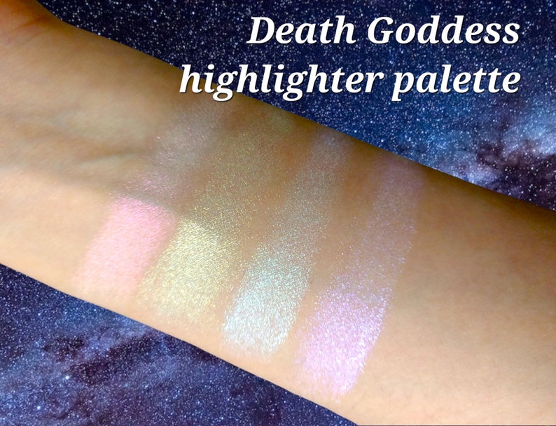 DEATH GODDESS iridescent Highlight Eyeshadow Palette Shimmer Duochrome Multichrome Chameleon Pressed Highlighter Body Face Sparkle Vegan image 3