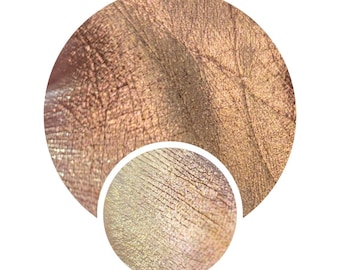 Multichrome 26mm Deneb chameleon pressed pan peach pink yellow gold color shift vegan eyeshadow multi chrome duochrome sparkle