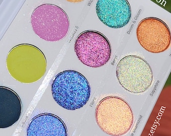 Shadows of the Moon Hybrid Eyeshadow Palette Shimmer Duochrome Multichrome Chameleon Pressed Pans Sparkle Vegan Anime Villain