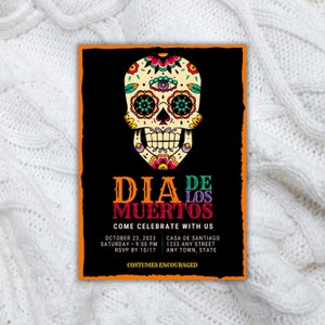 Day of the Dead/Día de los Muertos Halloween Party Einladung, Sugar Skulls, Printable