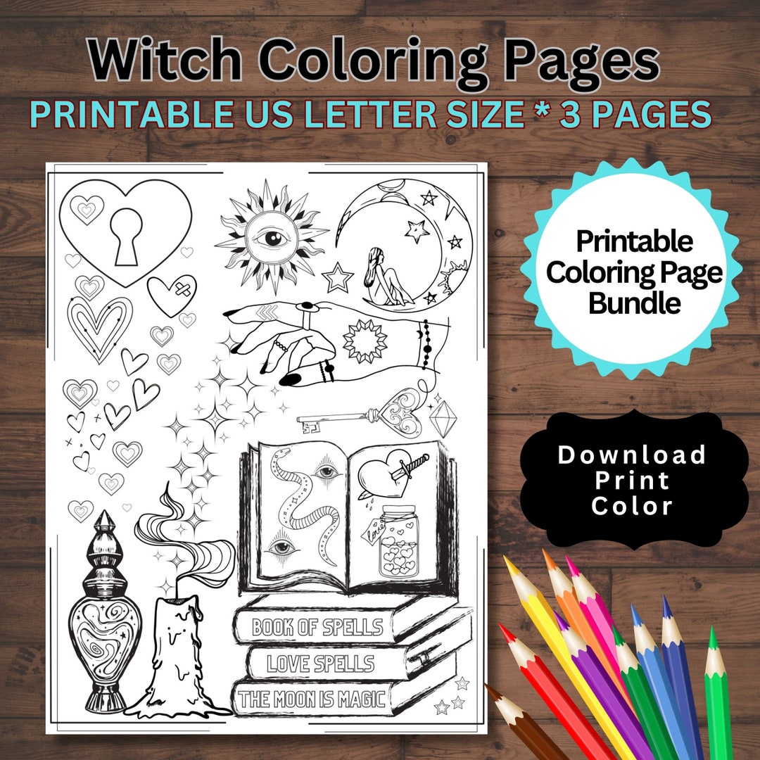Witch Coloring Pages Spell Book Witch Coloring Book Witch - Etsy
