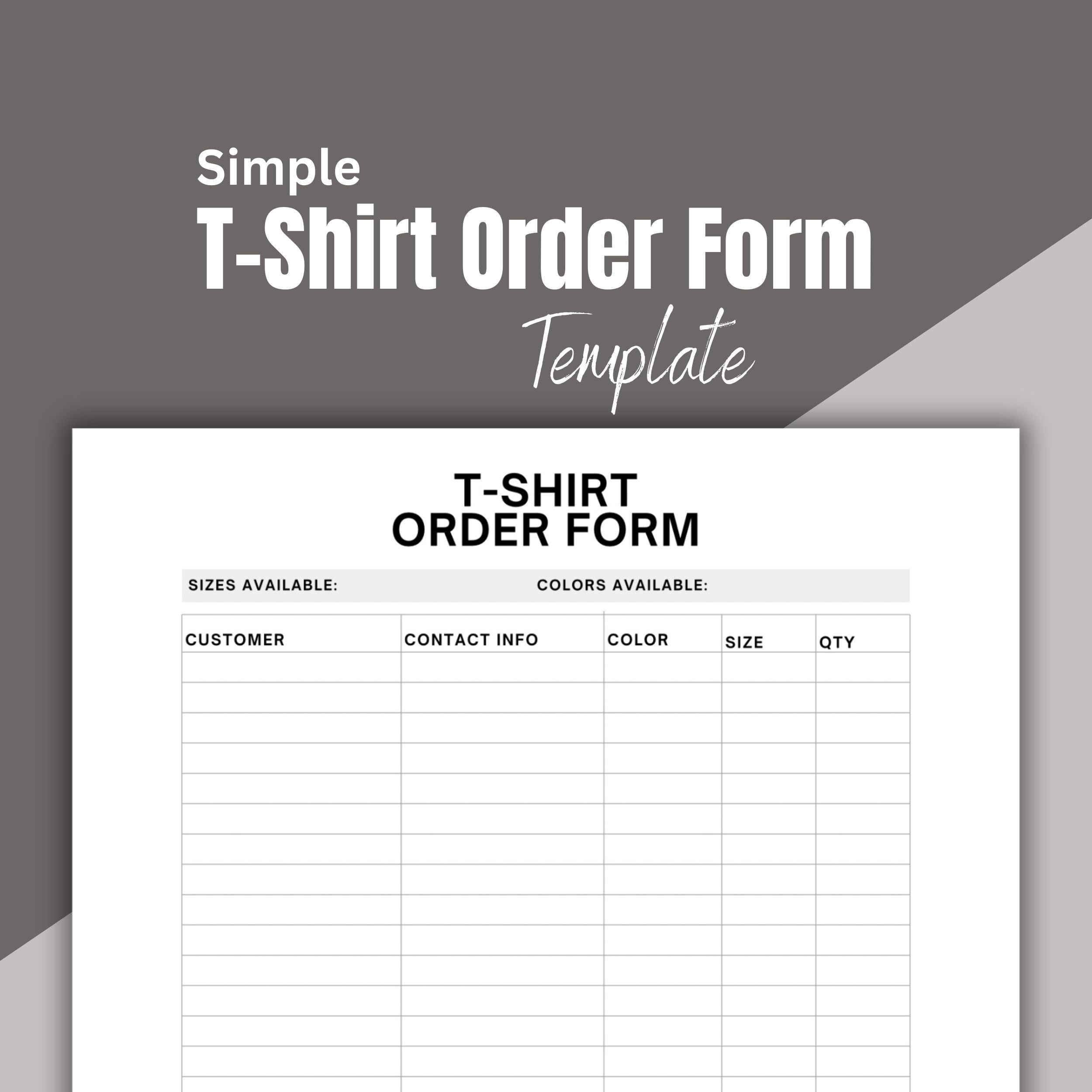 Tshirt Order Form Template. Customizable Order Form Etsy Tshirt Order Form Template. Customizable Order Form Etsy