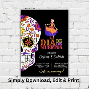 Faire-part d'Halloween le jour des morts/Día de los Muertos, têtes de mort en sucre, imprimable