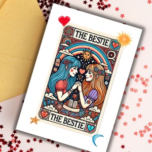 Bestie Geburtstags-Tarot-Grußkarte, Witchy-Karte, Astrologiekarte, Karte für die beste Freundin