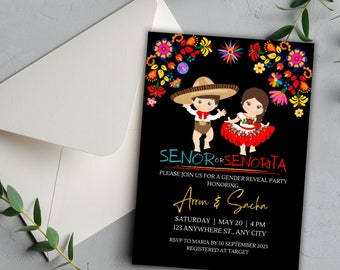 Senor oder Senorita Fiesta Gender Reveal Einladung Mexikanisch He or She