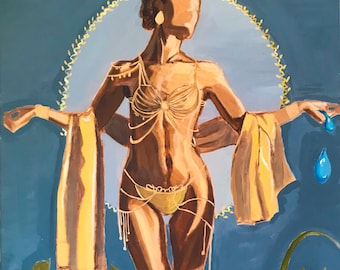 Goddess Oshun 12x18  inch digital print. Oshun Goddess Art Print – African Yoruba Spiritual Wall Decor – Feminine Power Afrocentric Artwork