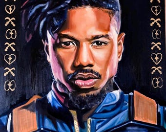 Killmonger Oil Painting | Original Black Art on Canvas | Afrocentric Wall Art Inspired by Black Panther | Portrait of Black Masculinity