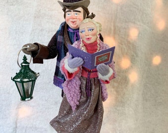 Christmas Carolling Duo - hanging ornament - Charles Dickens Completely Handmade Christmas Ornament