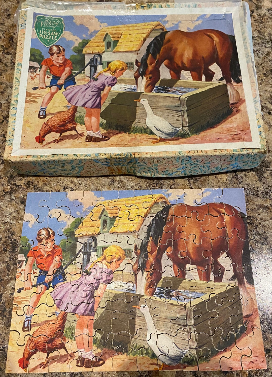 Vintage Victory Farmyard Plywood Jigsaw Puzzle for Children, Complete