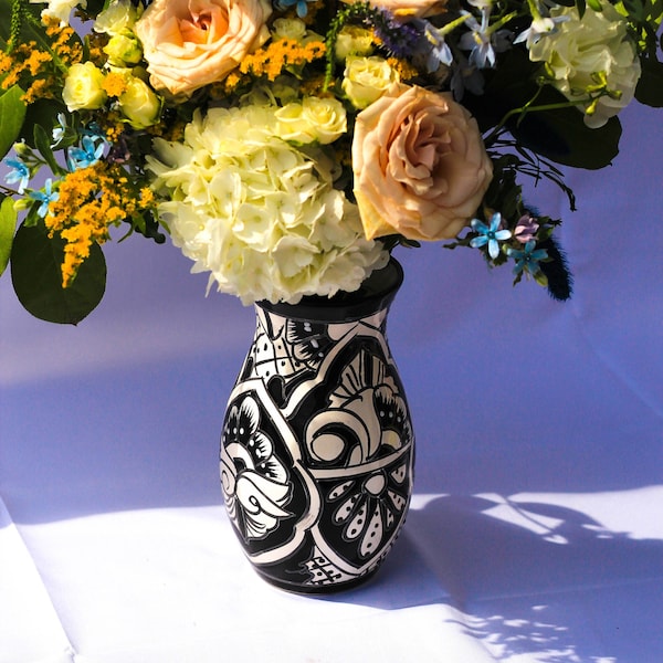 Elegant black talavera vase