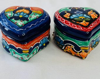 美しいメキシコの手描きジュエリーボックス、手描き粘土陶器セラミック