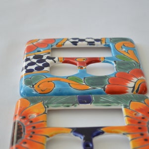 2 Mexican Talavera Pottery Light Switch Double Toggle Covers 5&quot;x5&quot;