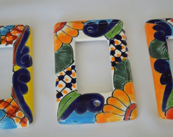 3 Talavera Mexican Pottery 3" X 5" light single rocker switch wall plate wall art