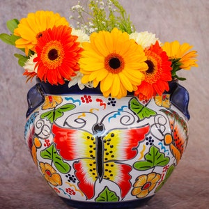 Petit pot de fleur bleu et blanc style Talavera