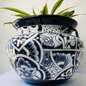 Hand-Painted Talavera Flower Pot: Indoor Outdoor Planter
