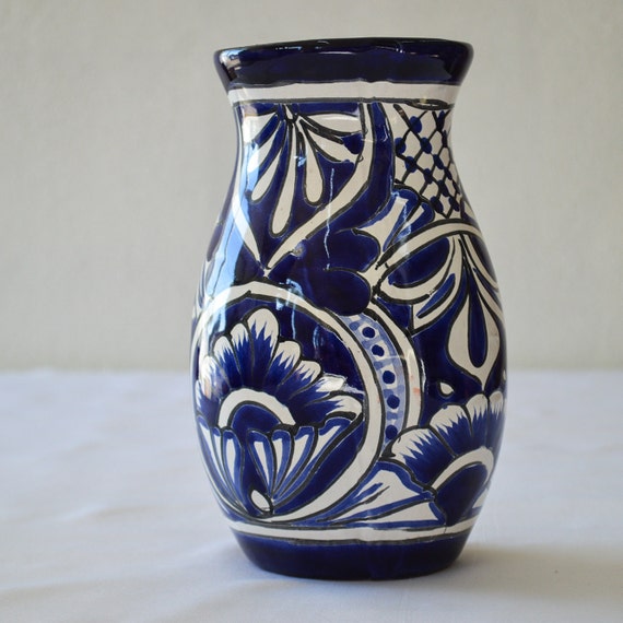 Elegant blue talavera vase Etsy