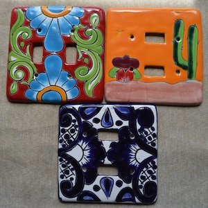 Mexican Talavera Pottery Double Light Switch Cover: Hand-Painted Wall Art, Set of 3