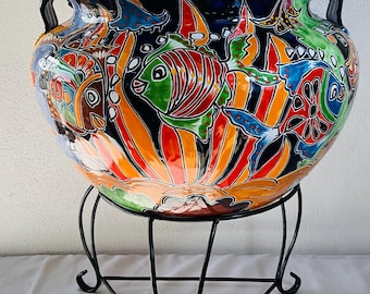 Hand-Painted Talavera Flower Pot: Indoor Outdoor Planter