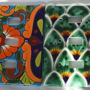 2 Mexican Talavera Pottery wall art  &quot; X &quot; light switch tripple toggle
