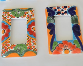2 Talavera Mexican Pottery 3" X 5" light single switch wall plate, wall art