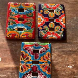 3 Mexican Talavera Pottery wall art  &quot; X &quot; light switch tripple toggle
