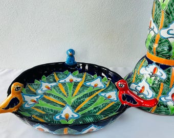 Vintage Mexican Talavera Bird Folk Art Pottery Bowl 1970s - Etsy