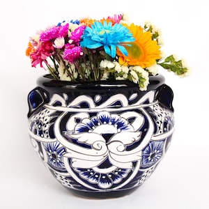 Small flower pot Blue and white Talavera Style