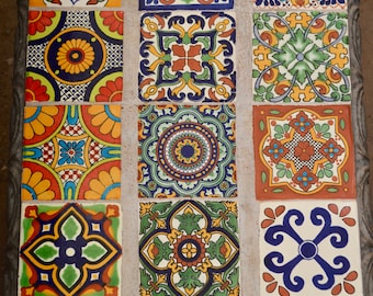 メキシコ タラベラ タイル 12 枚、手作り、手描き 2 インチ x 2 インチ