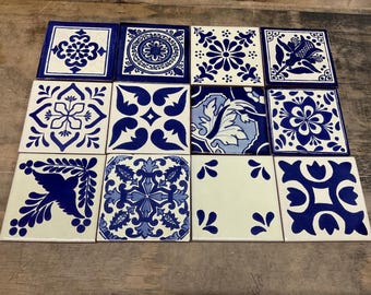 12 Mexican Talavera Tile mix 4x4"