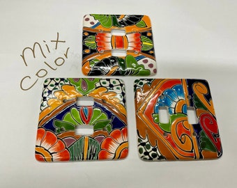 Mexican Talavera Pottery wall art  5" X 5" light switch double toggle