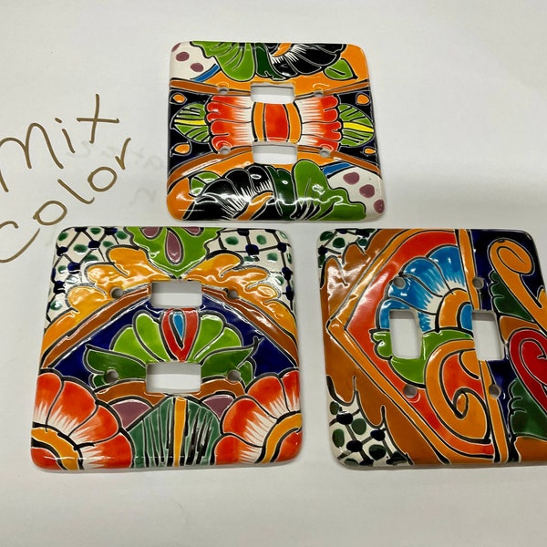 Mexican Talavera Pottery wall art  5" X 5" light switch double toggle