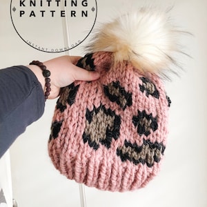 Wild at Heart Beanie Knitting PATTERN, Leopard Print Knit Beanie Pattern, Leopard Print, Adult Size image 1