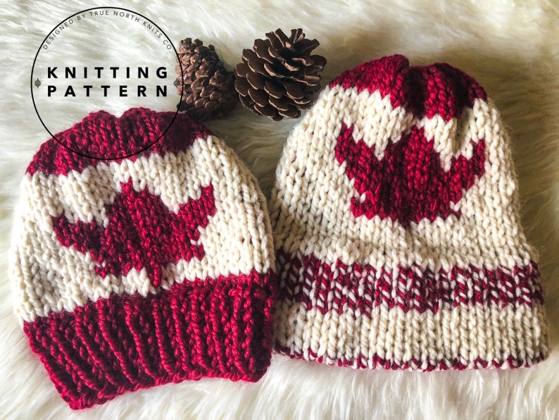 O, Canada Beanie Knitting Patterns, 2 Patterns Included: Traditional Brim And Double Brim Versions, Adult size image 1