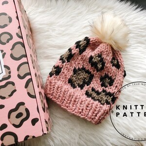 Wild at Heart Beanie Knitting PATTERN, Leopard Print Knit Beanie Pattern, Leopard Print, Adult Size image 3