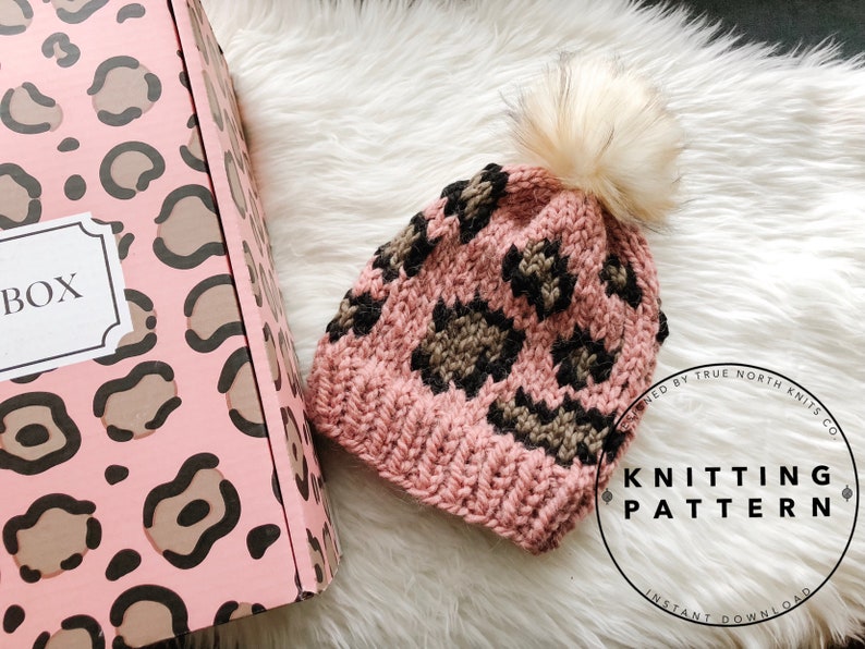 Wild at Heart Beanie Knitting PATTERN, Leopard Print Knit Beanie Pattern, Leopard Print, Adult Size image 3