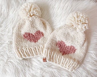 True Love Beanie, Knit Heart Hat, Heart Beanie- All sizes Newborn to Adult