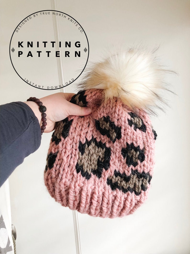 Wild at Heart Beanie Knitting PATTERN, Leopard Print Knit Beanie Pattern, Leopard Print, Adult Size image 1