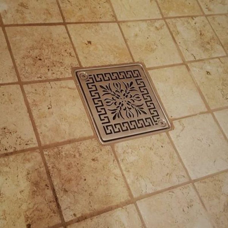 Greek Drain Rots Greek Fret Square Shower Drain Cover - Made to Fit Schuter Kerdi System ...