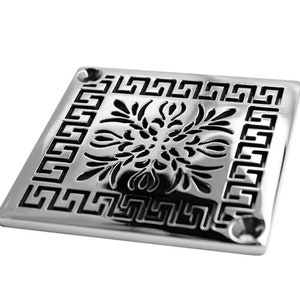 Square Shower Drain, Greek Fret Design, Made to fit Schluter-Kerdi, Modern Shower