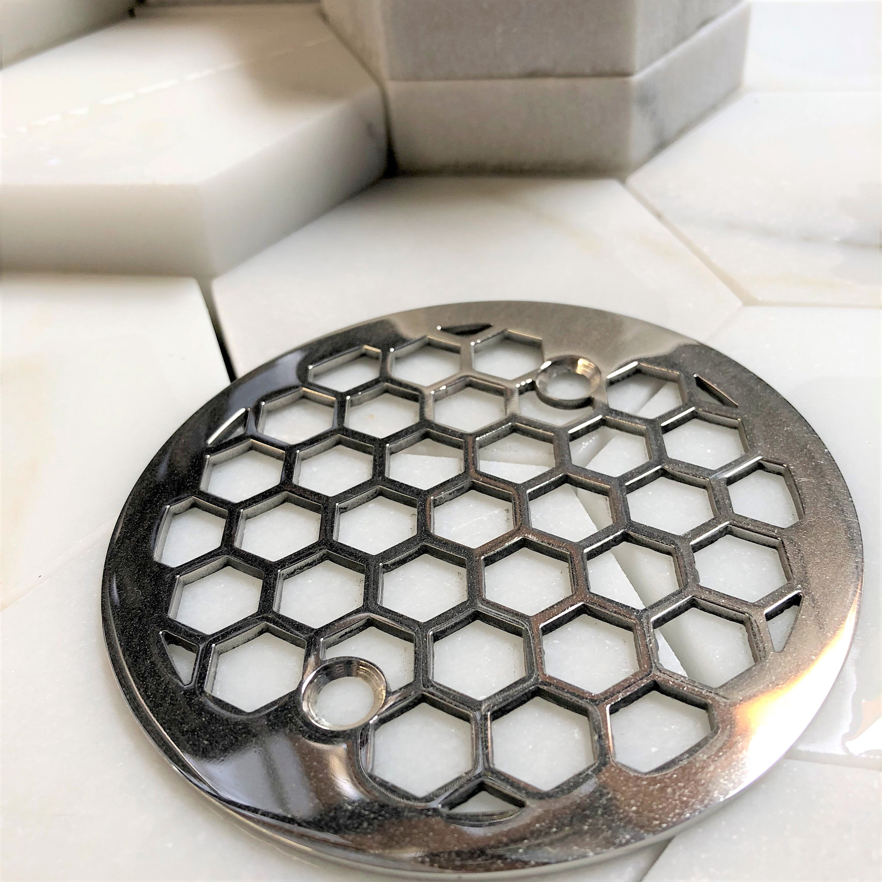 3.25 Inch Round Shower Drain | Geometric Squares No. 6